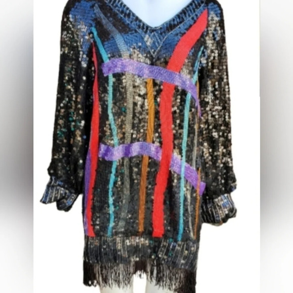 Vintage‎ Fringed sequin tunic S- M - Picture 1 of 12